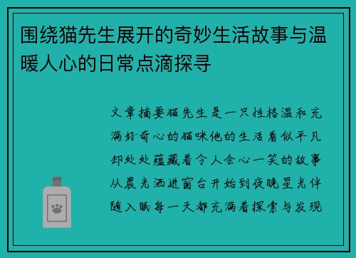 围绕猫先生展开的奇妙生活故事与温暖人心的日常点滴探寻